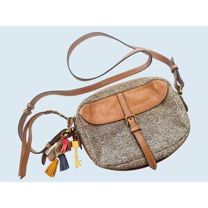 FOSSIL Kendall Leather / Woven Textile Crossbody Shoulder Bag Purse